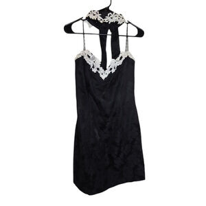Vintage brocade choker floral halter mini dress size 13/14
